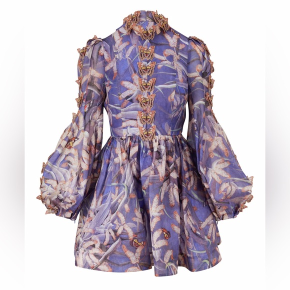 Zimmermann Purple Floral Long Sleeve Dress Size 0 - Picture 7 of 16